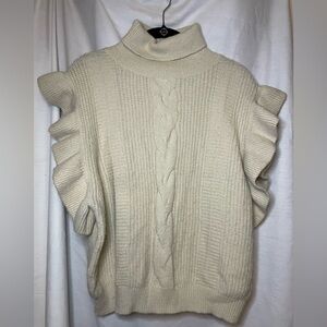 Entro Off White Cream Thick Knit Ruffle Vest GUC Size L